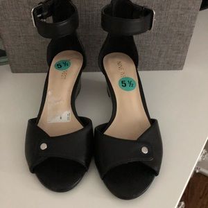 Nine West black leather wedge sandal